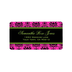 Green Pink and Black Damask Elegant Address Label
