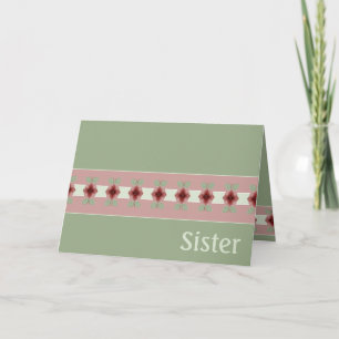 Green Pink And Burgundy Floral Paper Card