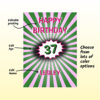 Green pink birthday custom name and age retro