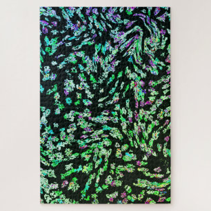 Green Pink Black Abstract Fractal Modern Art 2023 Jigsaw Puzzle