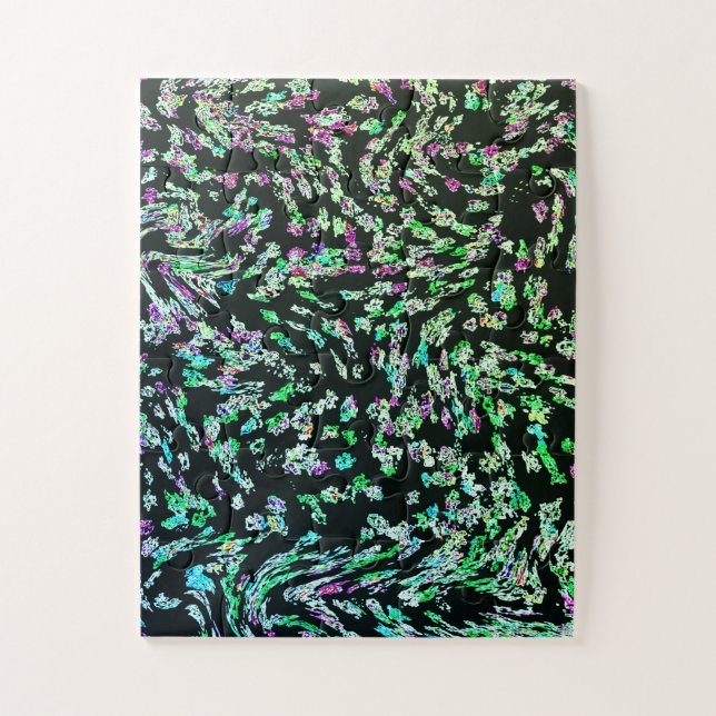 Green Pink Black Abstract Fractal Modern Art Gift Jigsaw Puzzle (Vertical)