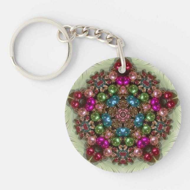 Green Pink Blue Bright Circular ~ Christmas ~  Key Ring (Front)