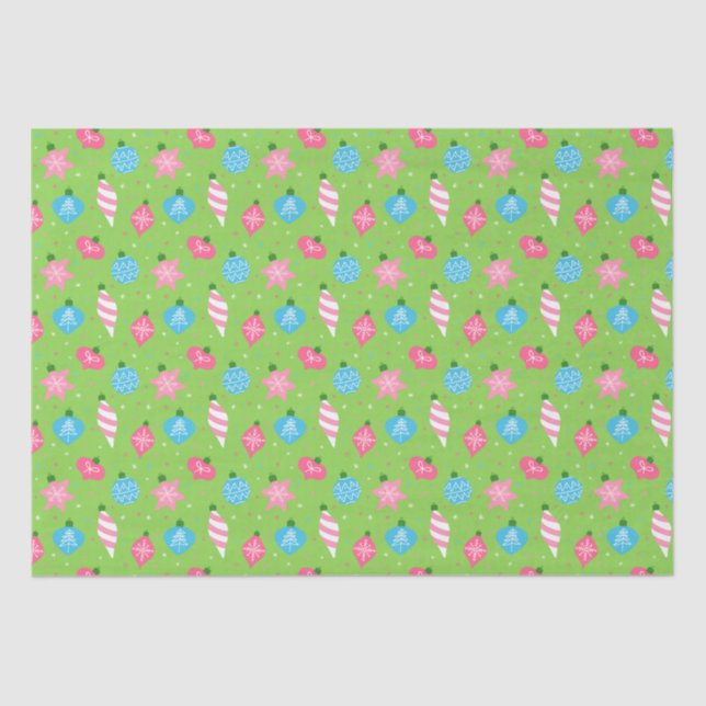 Green Pink Blue Ornaments Merry Bright Christmas  Tissue Paper (Front)