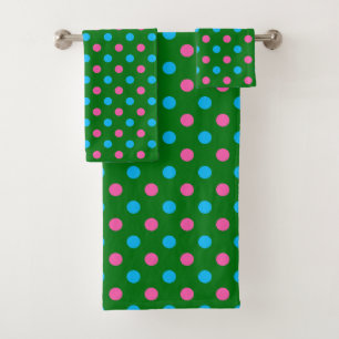 Green Pink Blue Polka Dot Pattern Bath Towel Set