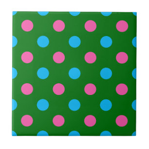 Green Pink Blue Polka Dot Pattern Ceramic Tile