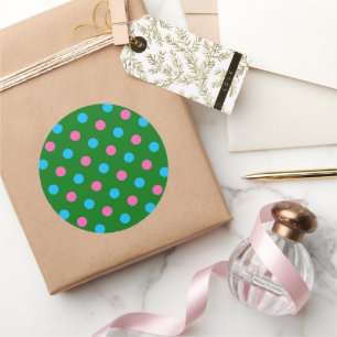Green Pink Blue Polka Dot Pattern Classic Round Sticker