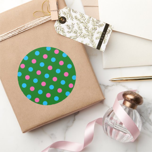 Green Pink Blue Polka Dot Pattern Classic Round Sticker (Gifting)