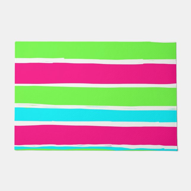 Green Pink Blue Stripes  Doormat (Front)