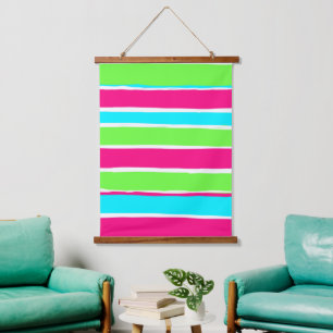 Green Pink Blue Stripes Hanging Tapestry