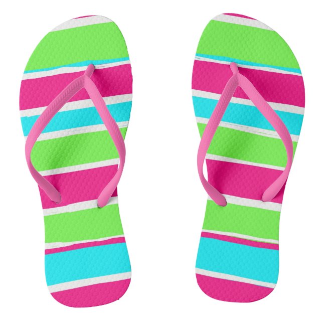 Green Pink Blue Stripes  Thongs (Footbed)