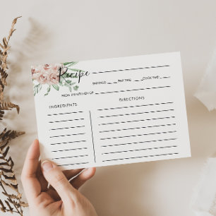 Green Pink Blush Floral Bridal Shower Recipe Card