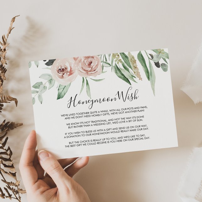Green Pink Blush Floral Honeymoon Wish  Enclosure Card (Creator Uploaded)