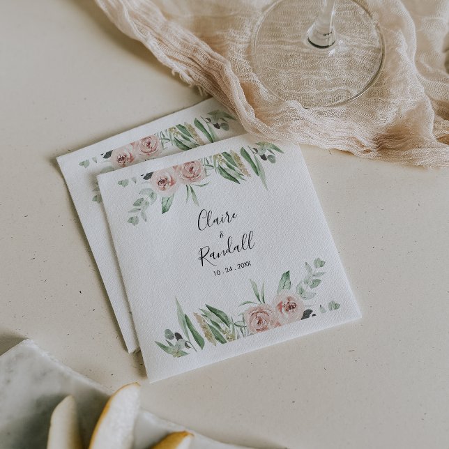 Green Pink Blush Floral Wedding Napkins (Creator Uploaded)