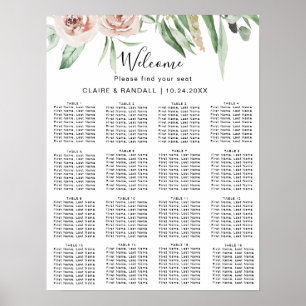 Green Pink Blush Floral Wedding Seating Chart