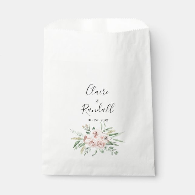 Green Pink Blush Floral White Wedding   Favour Bag (Front)