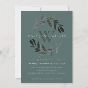 GREEN PINK BLUSH FOLIAGE WREATH BABY SHOWER CARD