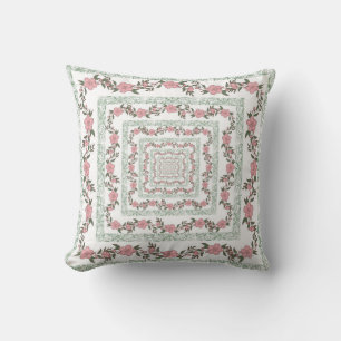 Green Pink Border Retro Y2K 70s Flower Pattern Cushion