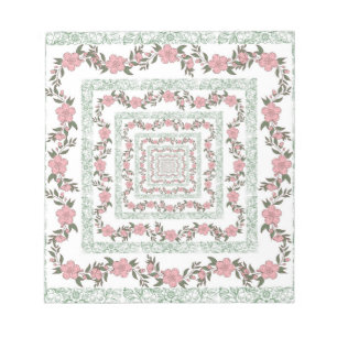 Green Pink Border Retro Y2K 70s Flower Pattern Notepad