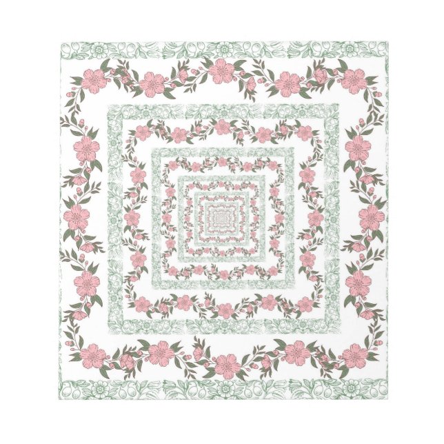 Green Pink Border Retro Y2K 70s Flower Pattern Notepad (Front)