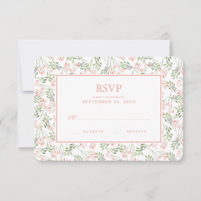 Green & Pink Botanical Watercolor - Wedding RSVP (Front)