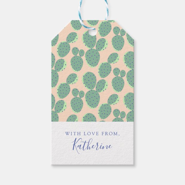 Green & Pink Cactus Pattern Gift Tags (Front)