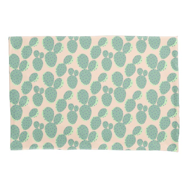 Green & Pink Cactus Pattern Pillowcase (Front-Left)