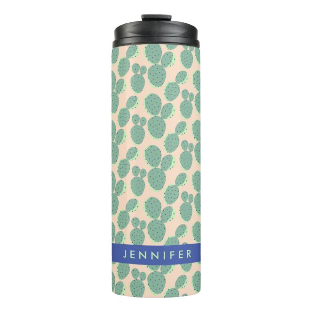 Green & Pink Cactus Pattern Thermal Tumbler (Front)