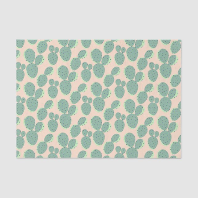 Green & Pink Cactus Pattern Tissue Paper (Front)