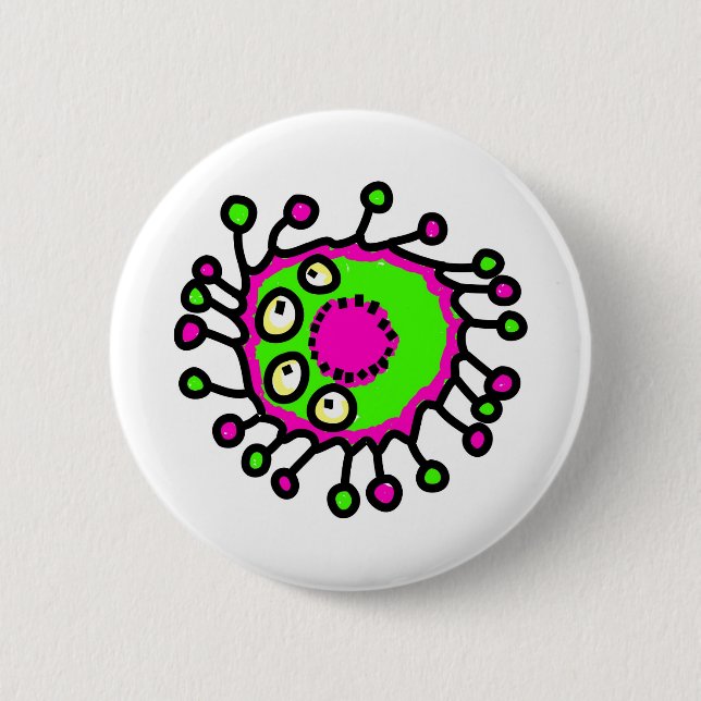 Green & Pink Cartoon Germ 6 Cm Round Badge (Front)