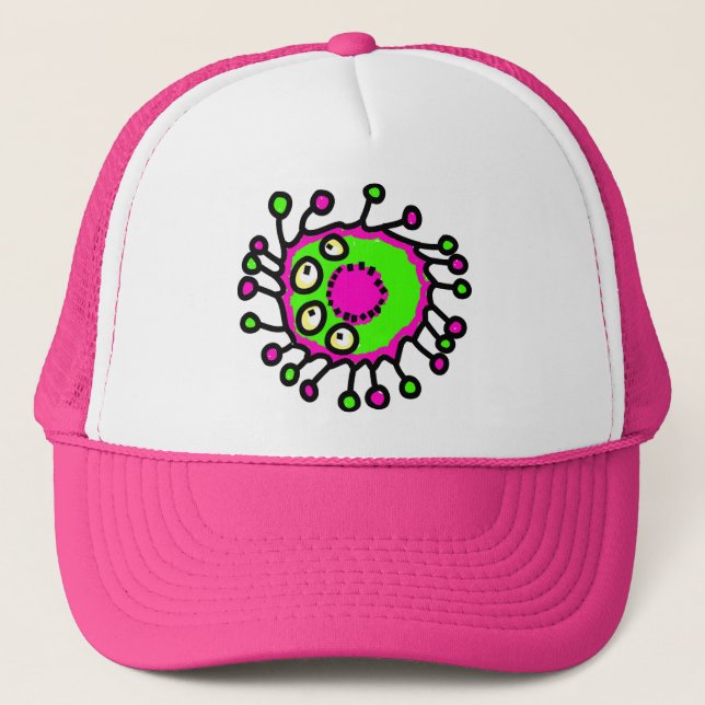 Green & Pink Cartoon Germ Trucker Hat (Front)