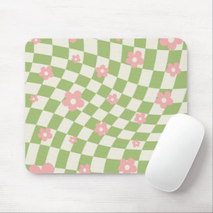 Green Pink Checkered Floral Mouse Pad