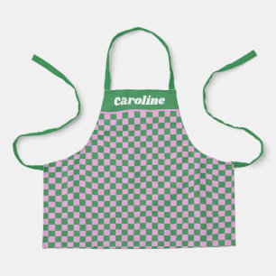  Green Pink Checkered Retro Personalized Name Apron