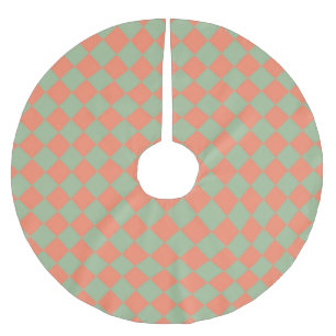 Green Pink Chequered Diamond Pattern Brushed Polyester Tree Skirt