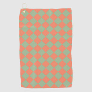 Green Pink Chequered Diamond Pattern Golf Towel