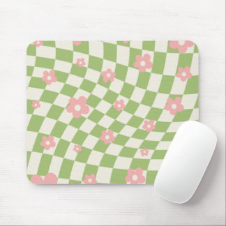 Green Pink Chequered Floral Mouse Pad