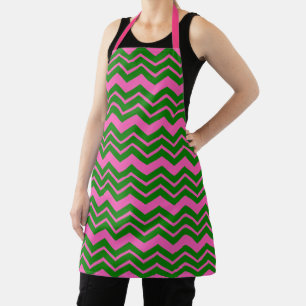 Green Pink Chevron Zigzag Design Apron