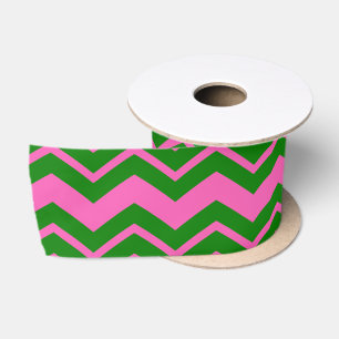 Green Pink Chevron Zigzag Design Satin Ribbon