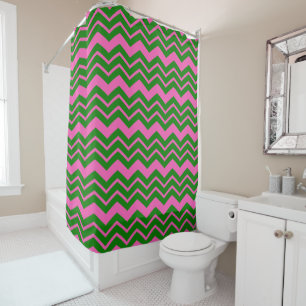 Green Pink Chevron Zigzag Design Shower Curtain
