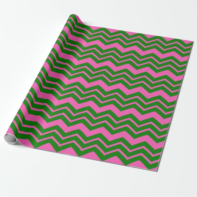Green Pink Chevron Zigzag Design  Wrapping Paper (Unrolled)