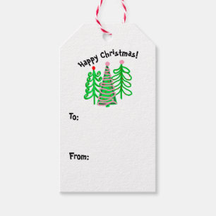 Green Pink Christmas Trees Gift Tags