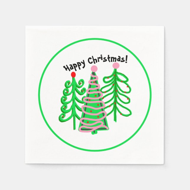Green Pink Christmas Trees Napkin (Front)