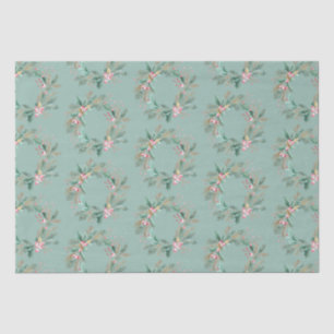 Green Pink Christmas Wreath Tissue Paper