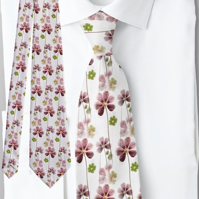 Green Pink Clover Shamrock Botanical | Neck Tie (Creator Uploaded)