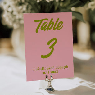 Green Pink Colourful Funky Wedding Table Number   