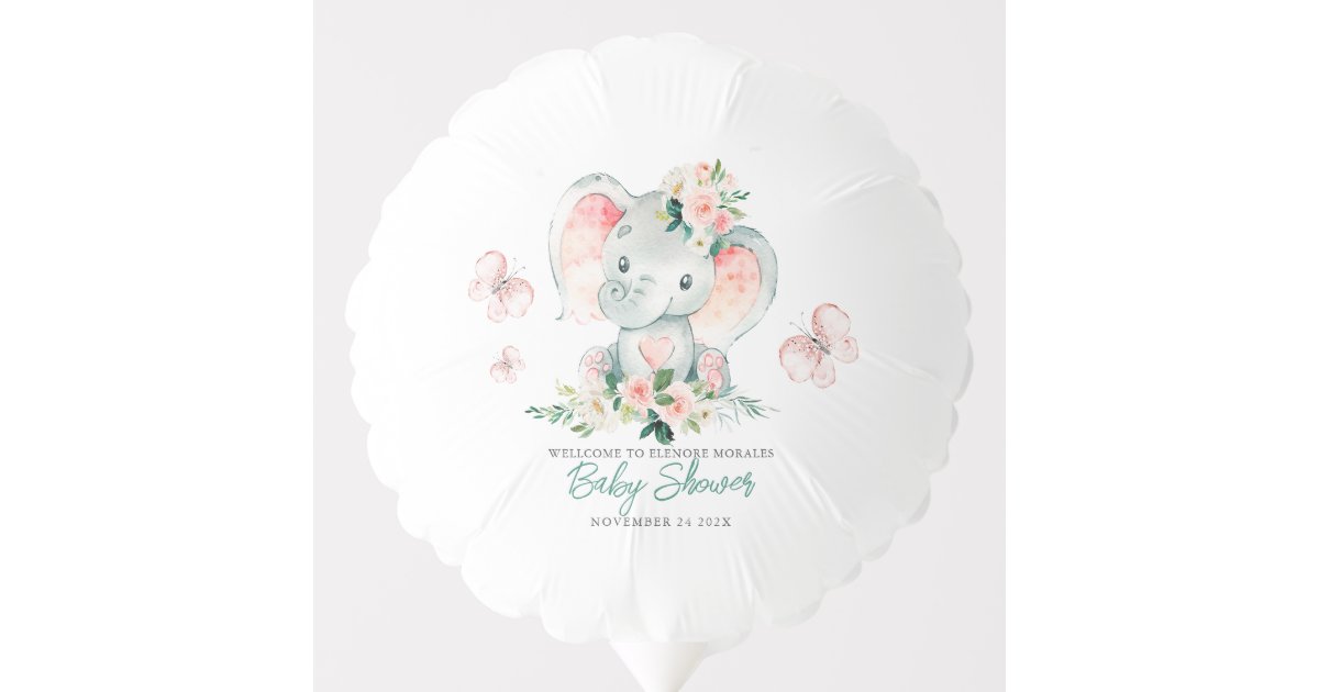 Green Pink Cute Floral Elephant Frame Baby Shower Balloon | Zazzle