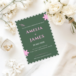 Green Pink Doodle wedding invitation