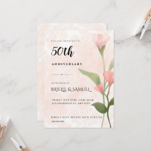 Green & Pink Floral 50th Wedding Anniversary Invitation