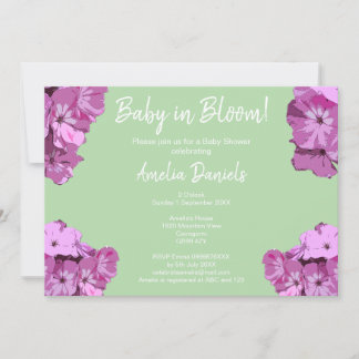 Green & Pink Floral Baby Shower Invitation