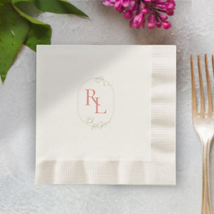 Green & Pink Floral Monogram Coined Wedding  Napkin