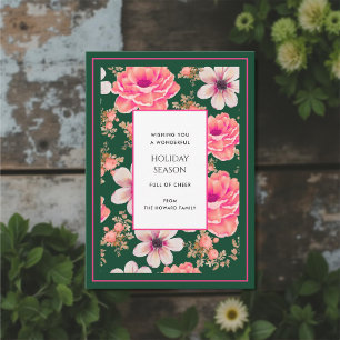 Green Pink Floral Vintage Watercolor Holiday Card